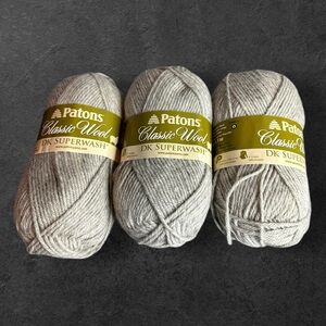 Patons classic wool DK superwash lot of 3 light gray Heather #12046 50 g each